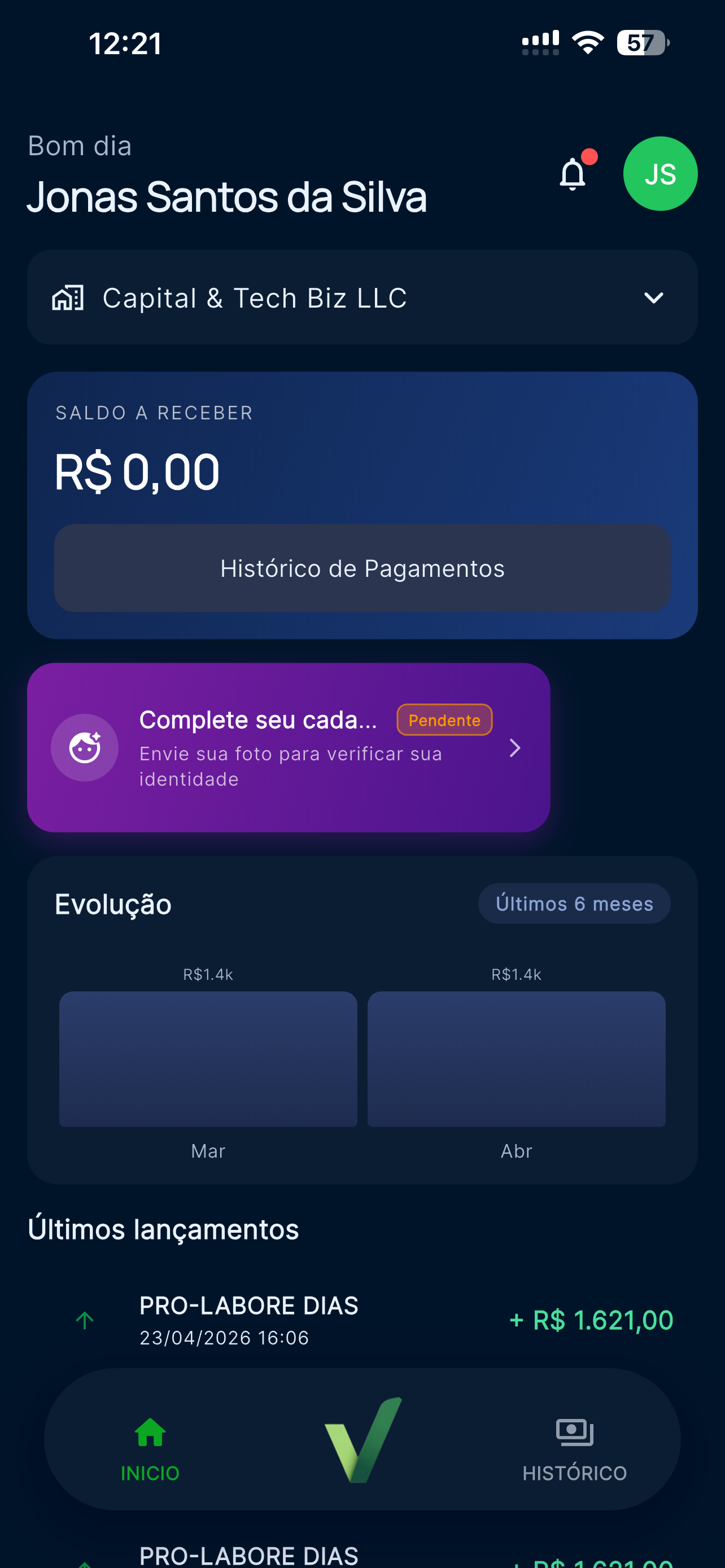 Tela do aplicativo ComproVou mostrando um contracheque digital